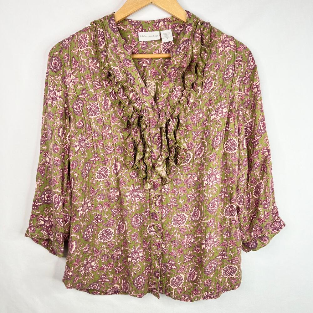 Soft Surroundings Floral Ruffle Blouse Small